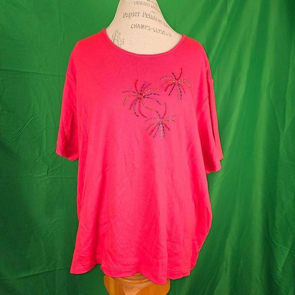 NWT Quacker Factory Red Embellished‎ Fireworks July 4th Short Sleeve Top 3X